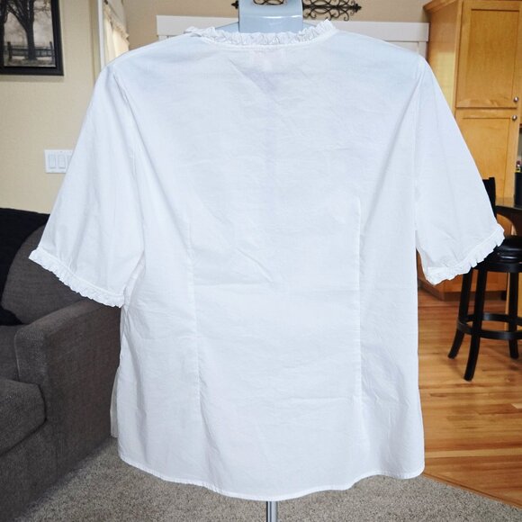 Kruger white Dirndl blouse sz US 14/16 EU 48 beautiful stitching & ruffled trim - Picture 2 of 5